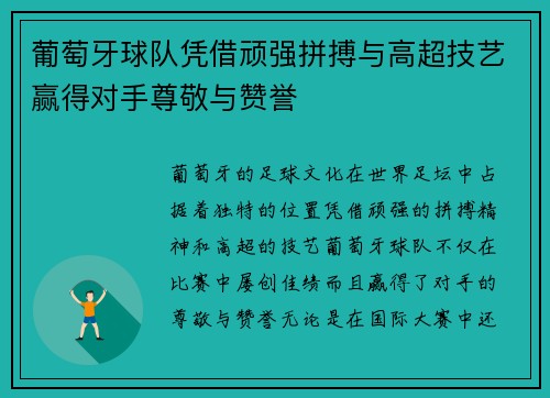 葡萄牙球队凭借顽强拼搏与高超技艺赢得对手尊敬与赞誉